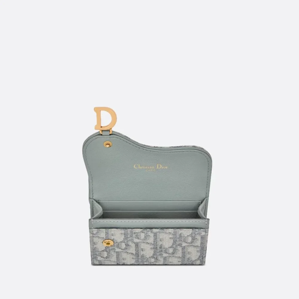 Christian Dior Gray Oblique Jacquard Saddle Flap Wallet
